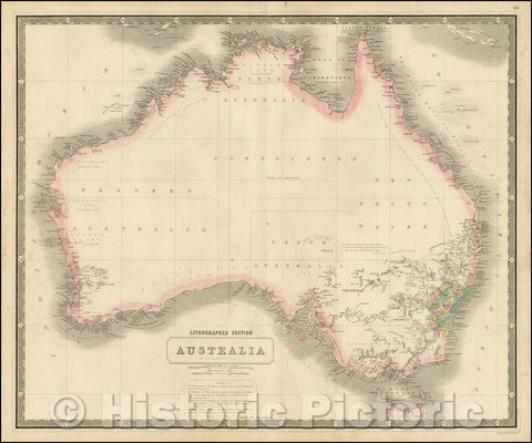Historic Map - Australia, 1846, W. & A.K. Johnston - Vintage Wall Art
