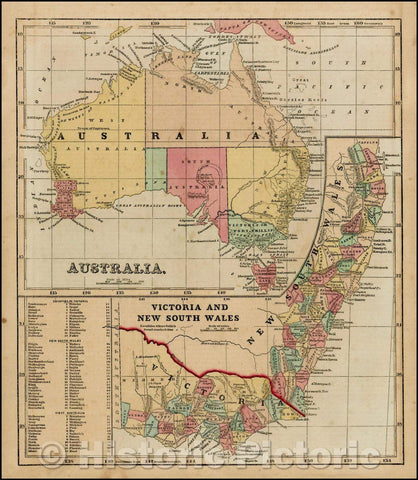 Historic Map - Australia (with inset of Victoria and New South Wales), 1856, Sidney Morse - Vintage Wall Art