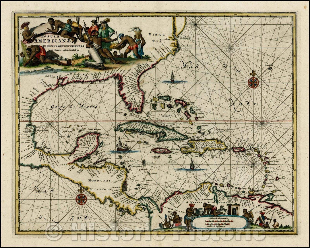 Historic Map - Insulae Americanae in Oceano Septentrionali cum Terris adiacentibus, 1671, John Ogilby v1