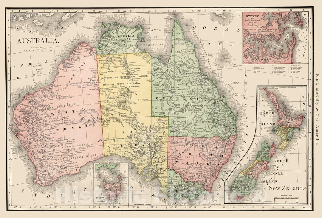 Inset Map Australia Historic Map - Australia (with inset maps of Sydney and New Zealand ...