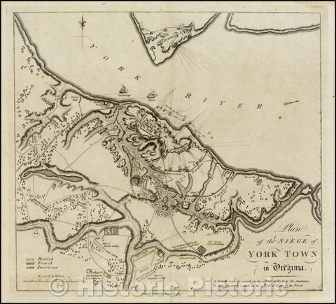 Historic Map - Plan of the Siege of York Town in Virginia, 1787, Banastre Tarleton - Vintage Wall Art