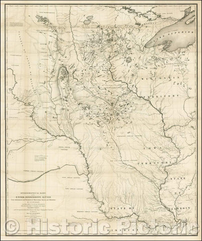 Historic Map - Hydrographical Basin of the Upper Mississippi River from Astronomical and Barometrical Observations Surveys and Information, 1845 v1