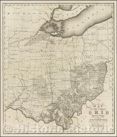 Historic Map - Map Of The State of Ohio, 1820, Caleb Atwater - Vintage Wall Art