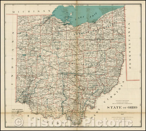 Historic Map - State of Ohio, 1887, U.S. General Land Office - Vintage Wall Art