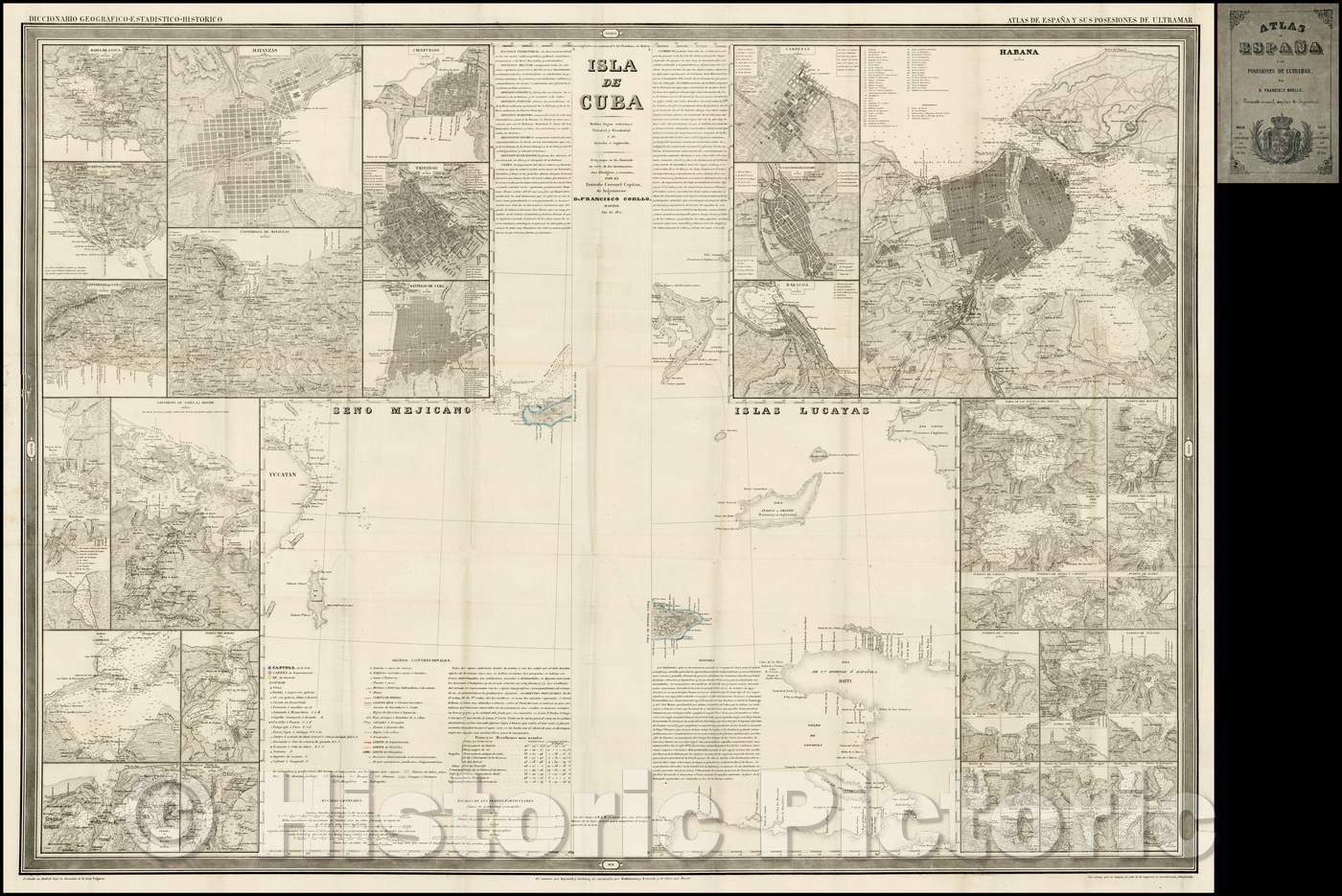 Historic Map - Isla de Cuba (but showing only western and eastern tip of the Cuba, Western Haiti and part of the Bahamas), 1851, Francisco Coello - Vintage Wall Art