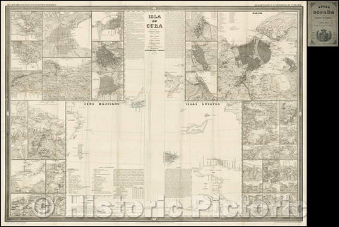 Historic Map - Isla de Cuba (but showing only western and eastern tip of the Cuba, Western Haiti and part of the Bahamas), 1851, Francisco Coello - Vintage Wall Art