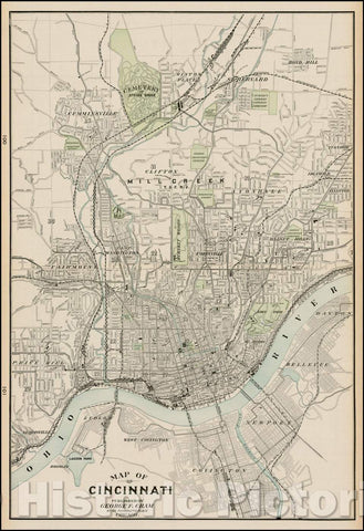 Historic Map - Map of Cincinnati, 1898, George F. Cram - Vintage Wall Art