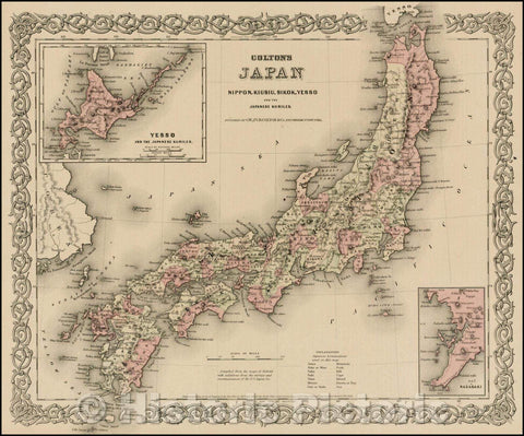 Historic Map - Colton's Japan Nippon, Kiusiu, Sikok,Yesso and the Japanese Kuriles, 1864, Joseph Hutchins Colton - Vintage Wall Art