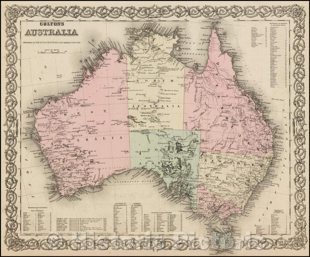 Historic Map - Colton's Australia, 1865, Joseph Hutchins Colton - Vintage Wall Art