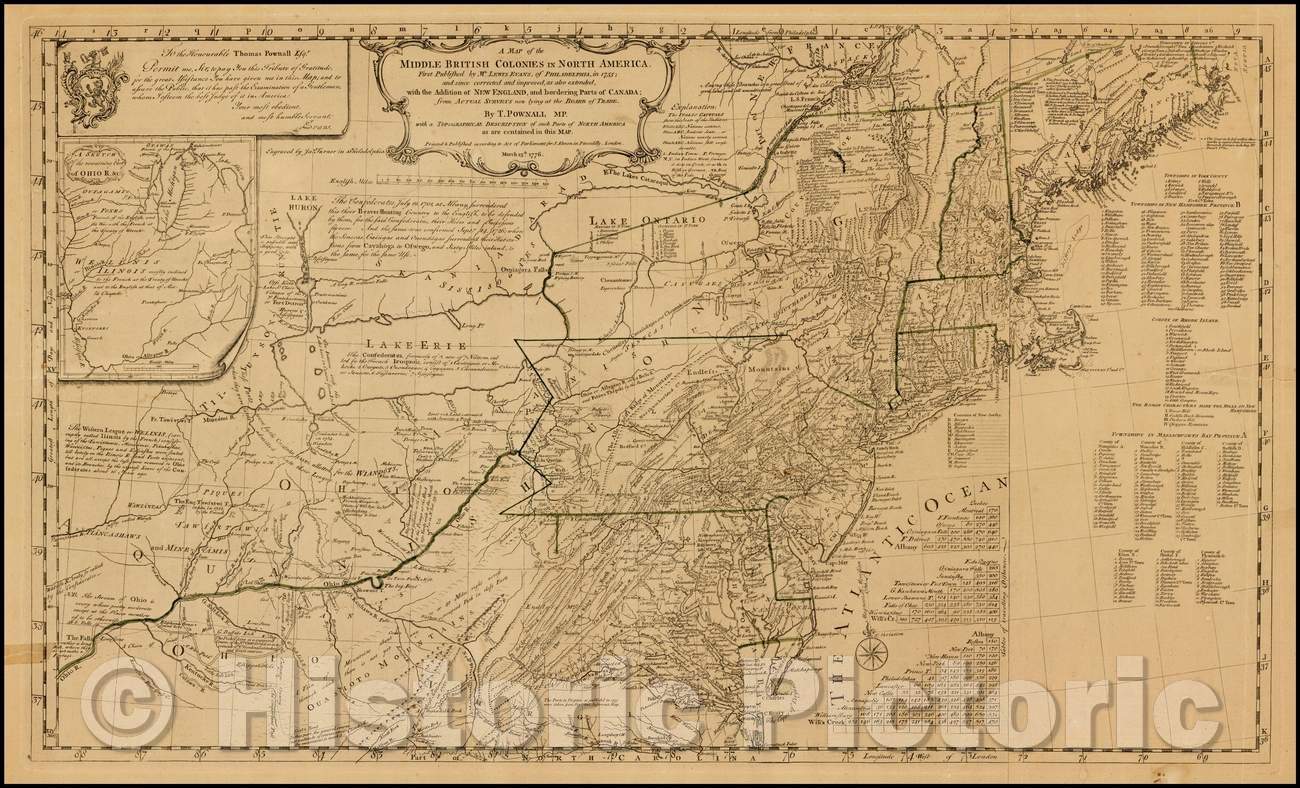 Historic Map - Middle British Colonies In North America First, 1755, Lewis Evans v1