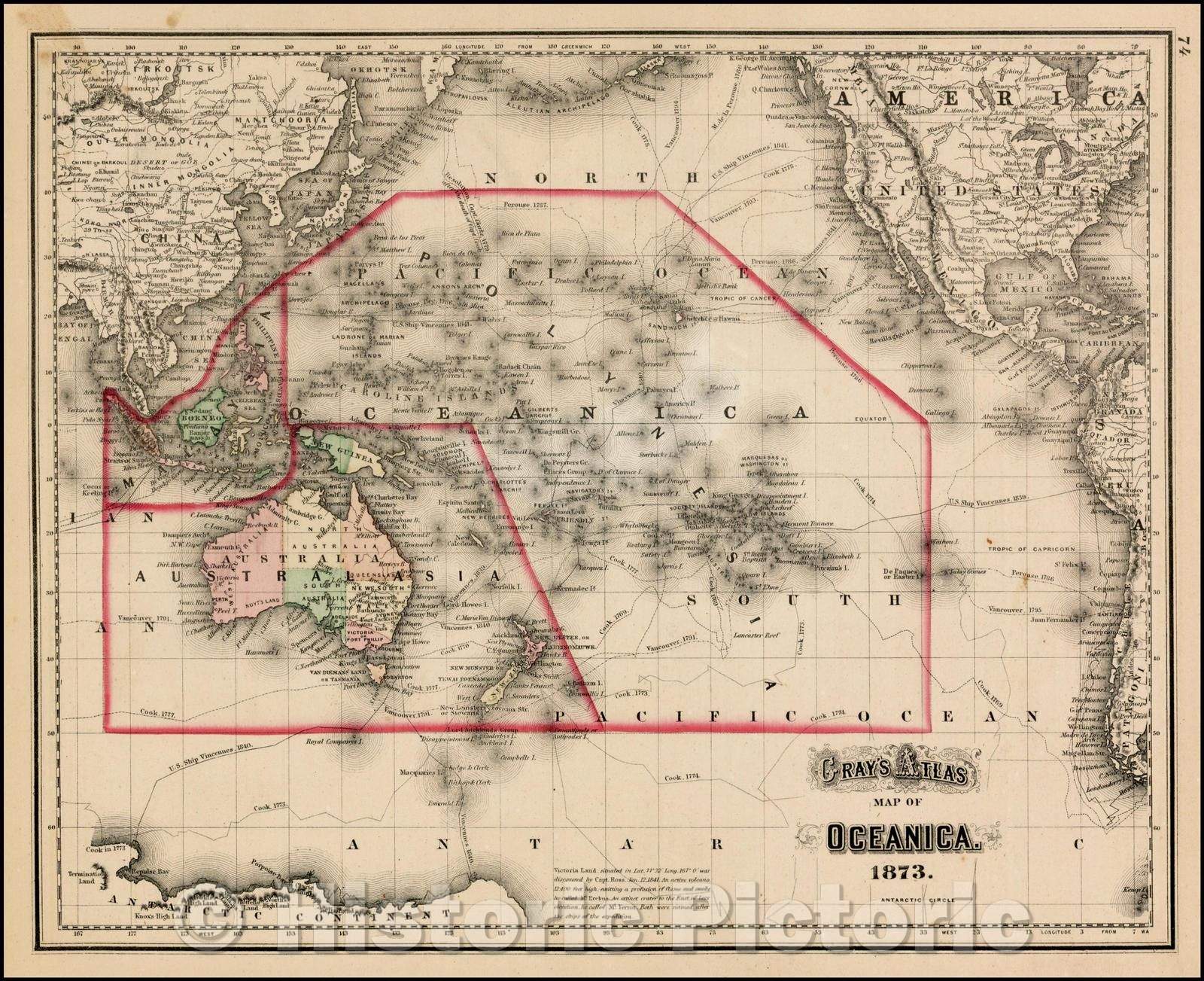 Historic Map - Gray's Map of Oceanica, 1873, O.W. Gray v1