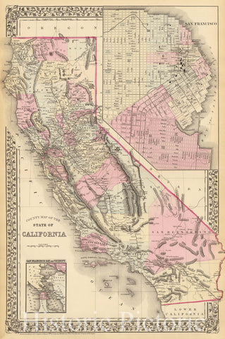 Historic Map - County Map of the State of California (with Large inset plan of San Francisco), 1881, Samuel Augustus Mitchell Jr. v1