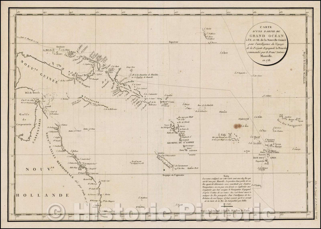 Historic Map - Carte D'Une Partie Du Grand Ocean a l'E. et S.E. de la Nouvelle Guinee pou :: Grand Ocean has E. and HE New Guinea, 1797 - Vintage Wall Art