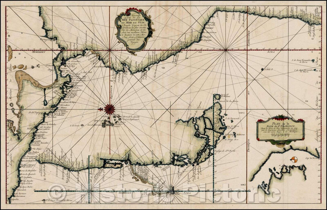 Historic Map - Nouvelle Carte de la Mer Pacifique ou Mer du Sud/New Map of the Pacific Ocean or South Wed, 1750, Jacques Nicolas Bellin - Vintage Wall Art