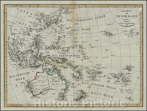 Historic Map - Charte von Australien/Charter of Australia, 1806, 1806, Weimar Geographische Institut - Vintage Wall Art