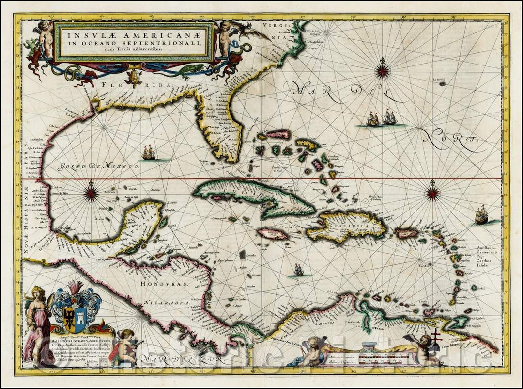 Historic Map - Insulae Americanae in Oceano Septentrionali cum Terris adiacentibus, 1640, Willem Janszoon Blaeu - Vintage Wall Art