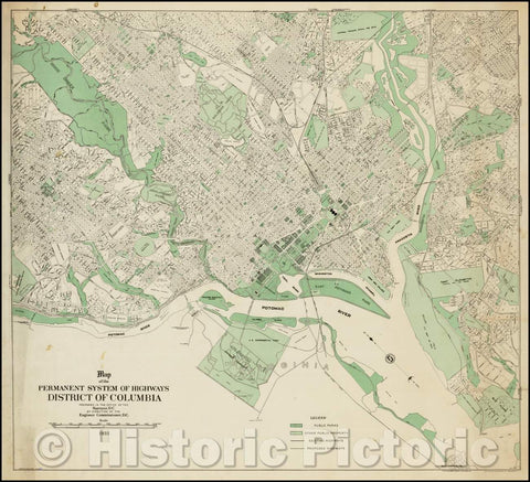 Historic Map - Map of the Permanent System of Highways District of Columbia, 1933, Office of the Engineer Commissioner D.C. - Vintage Wall Art