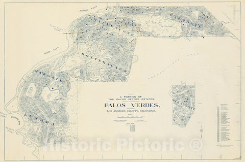 Historic Map - A Portion of the Palos Verdes Estates, Palos Verdes, Los Angeles County, California, 1929, Charles Henry Cheney - Vintage Wall Art