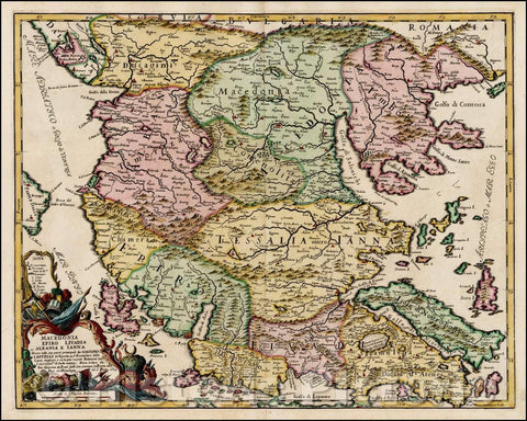 Historic Map - Macedonia Epiro Livadia Albania E Ianna Divise nelle sue partie principali/Rossi's Map of Eastern Adriatic Coast, Macedonia, 1684 - Vintage Wall Art