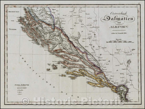 Historic Map - Oestreichisch Dalmatien und Albanien/Regional Map of Dalmatia and Albania, 1800, Tranquillo Mollo - Vintage Wall Art