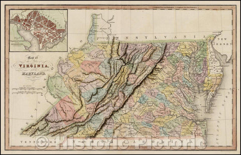 Historic Map - Map of the States of Virginia and Maryland (with DC inset), 1831, Hinton, Simpkin & Marshall - Vintage Wall Art