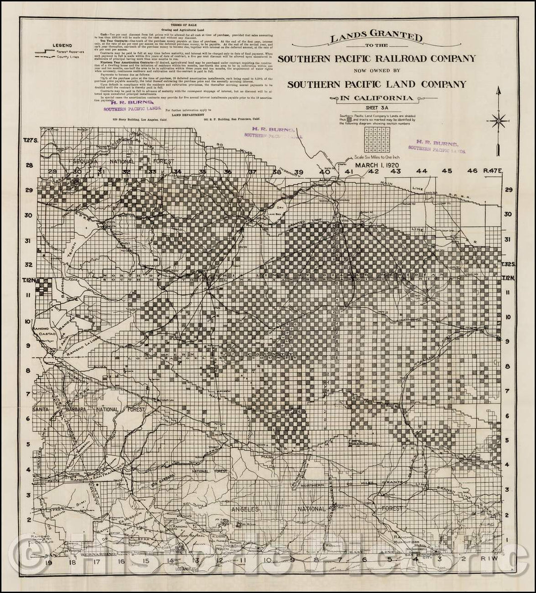 Historic Map - Lands Granted To The Southern Pacific Railroad Company Now Owned, 1920, Southern Pacific Land Company - Vintage Wall Art