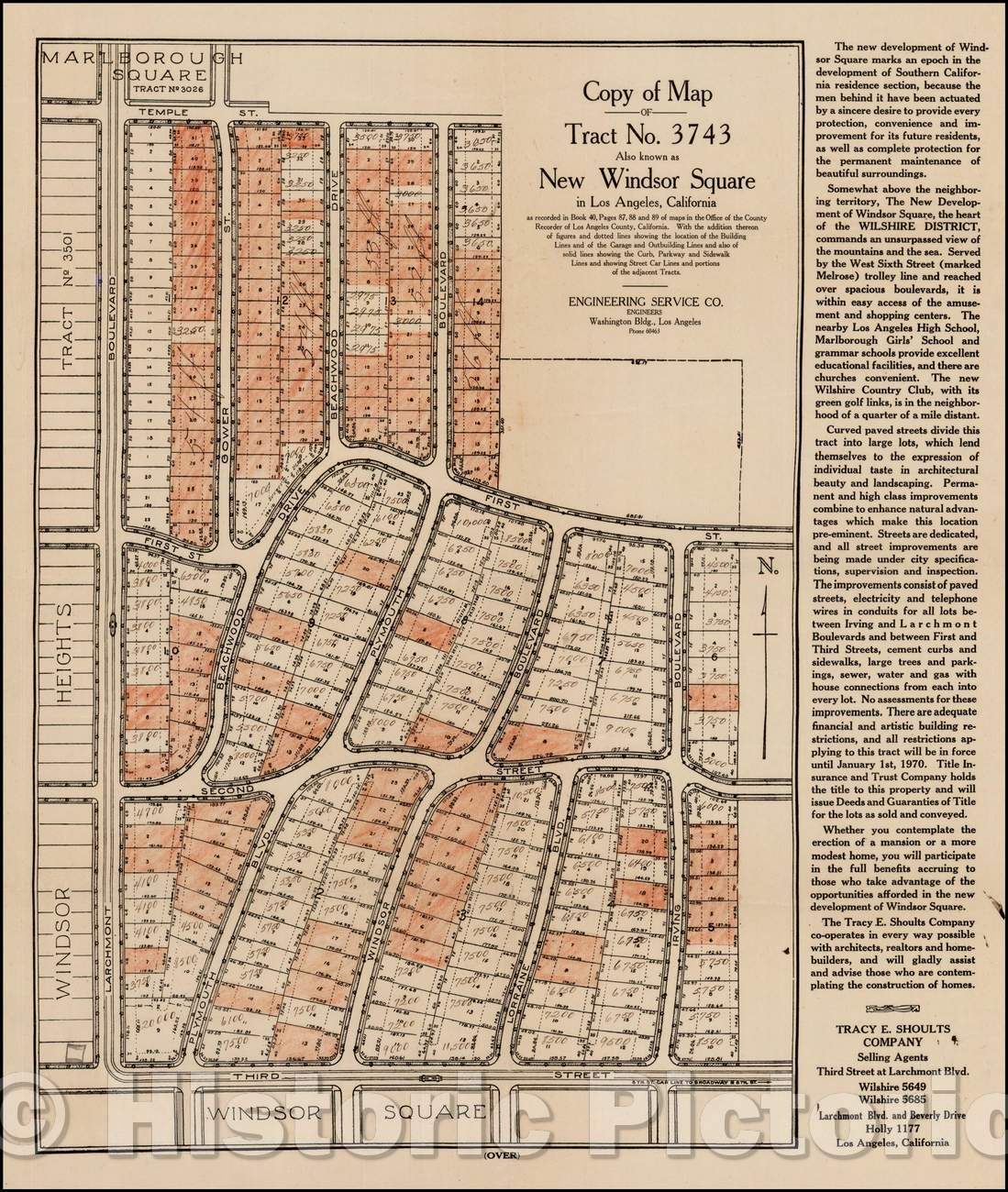 Historic Map - Copy of Map of Tract No. 3743 Also known as New Windsor Square in Los Angeles, California, 1922, Tracy E. Shoults Company v2