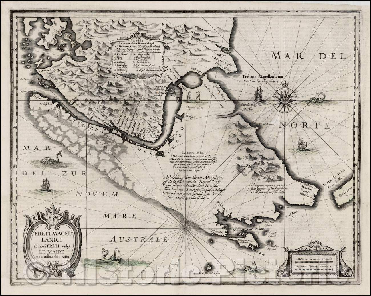 Historic Map - Freti Magellanici ac novi Freti vulgo Le Maire exactissima delineatio, 1635, Henricus Hondius - Vintage Wall Art