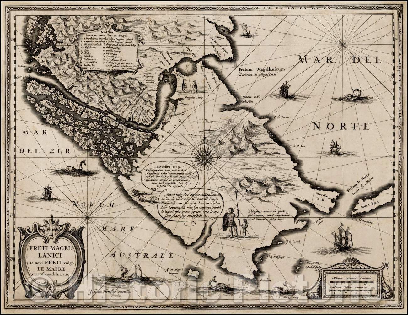 Historic Map - Freti Magellanici ac novi Freti vulgo Le Maire exactissima delineatio, 1628, Jodocus Hondius - Vintage Wall Art