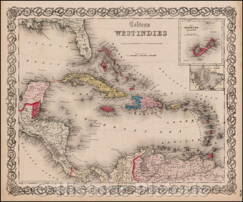 Historic Map - Colton's West Indies [Bermuda and Havana insets], 1858, Joseph Hutchins Colton - Vintage Wall Art