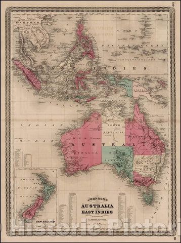 Historic Map - Johnson's Australia and East Indies [New Zealand inset], 1877, Alvin Jewett Johnson v1