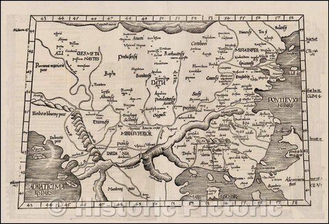 Historic Map - Tabula IX Europae (Balkans, Romania, Greece - Title on Verso)/European board 9 (Balkans, Romania, Greece - Title on verso), 1535, Lorenz Fries - Vintage Wall Art