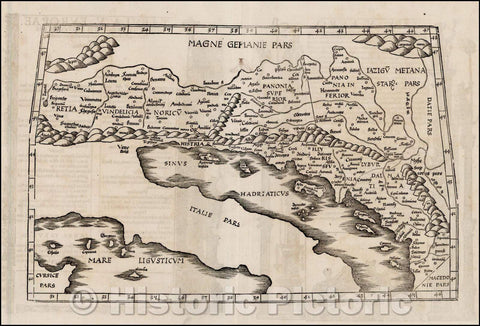 Historic Map - Tabula V Europae (Adriatic & Balkans - Title on Verso), 1535, Lorenz Fries - Vintage Wall Art