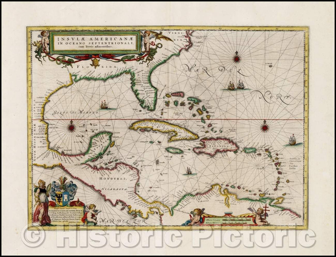 Historic Map - Insulae Americanae in Oceano Septentrionali cum Terris adiacentibus, 1635, Willem Janszoon Blaeu v1