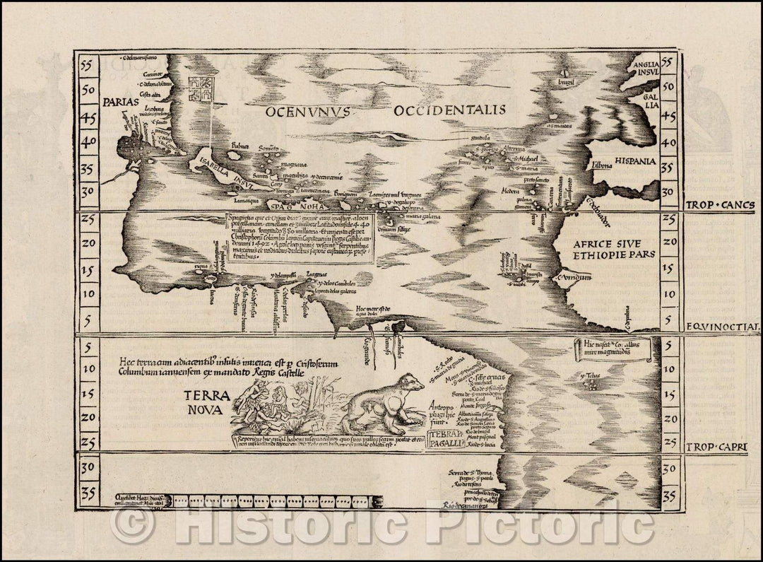 Historic Map - Oceani Occidentalis Seu Terrae Novae Tabula The Admiral's Map, 1535, Lorenz Fries - Vintage Wall Art
