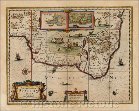 Historic Map - Accuratissima Brasiliae Tabula Amstelodami Henricus Hondius excudit/Nova Brasilia Map Ortelius printed in Amsterdam, 1630, Henricus Hondius - Vintage Wall Art