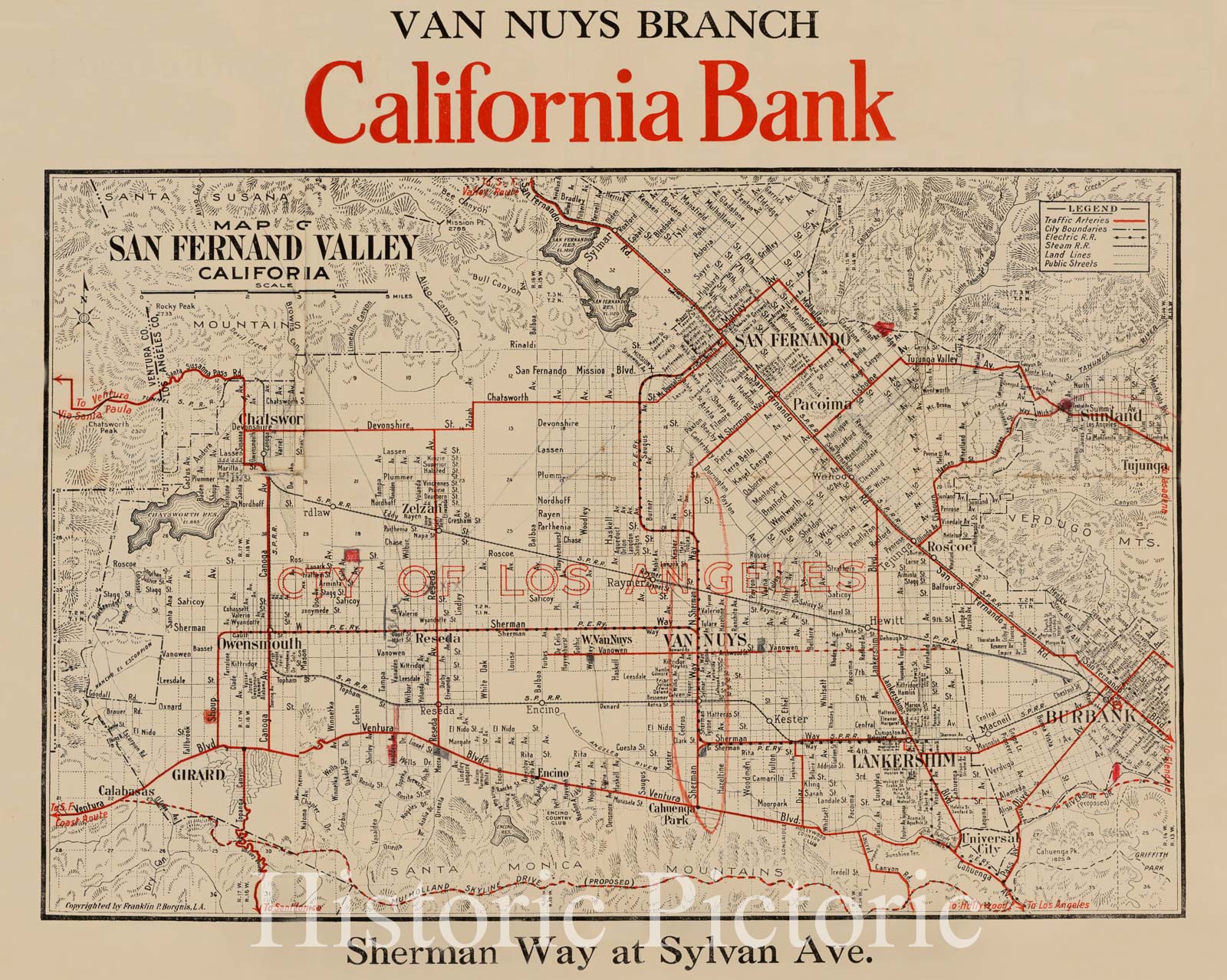 Historic Map - Map of the San Fernando Valley California, 1915, Franklin P. Borgnis - Vintage Wall Art
