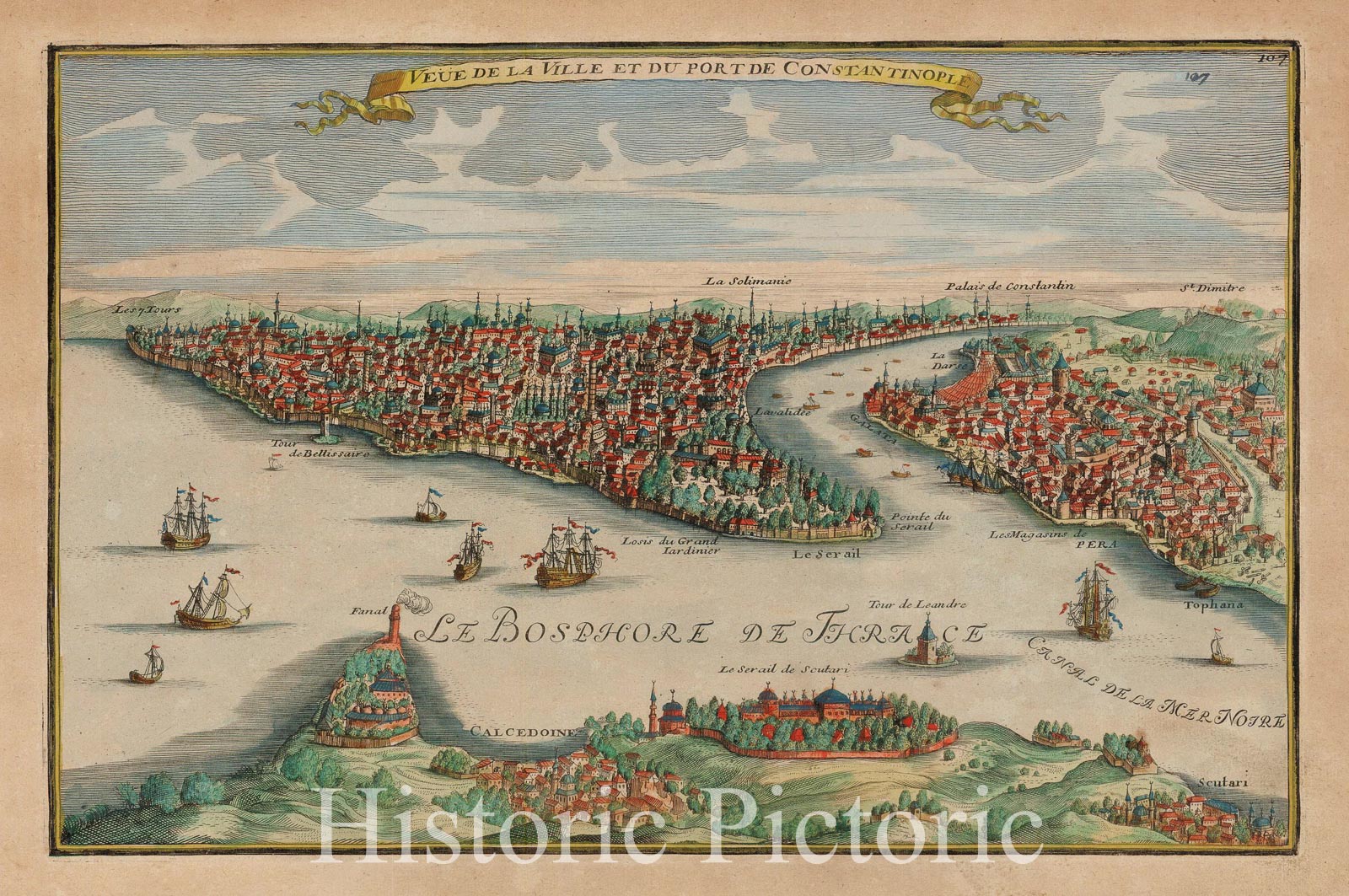 Historic Map - Veue De La Ville Et Du Port De Constantinople, 1705, Nicolas de Fer v2