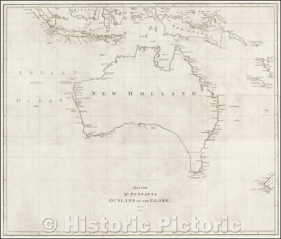 Historic Map - Australia Map For Mr. Pennants Outline of the Globe. Vol. IV, 1800, Thomas Pennant v1