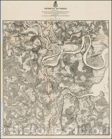 Historic Map - Bermuda Hundred From Surveys, 1867, U.S. War Department - Vintage Wall Art