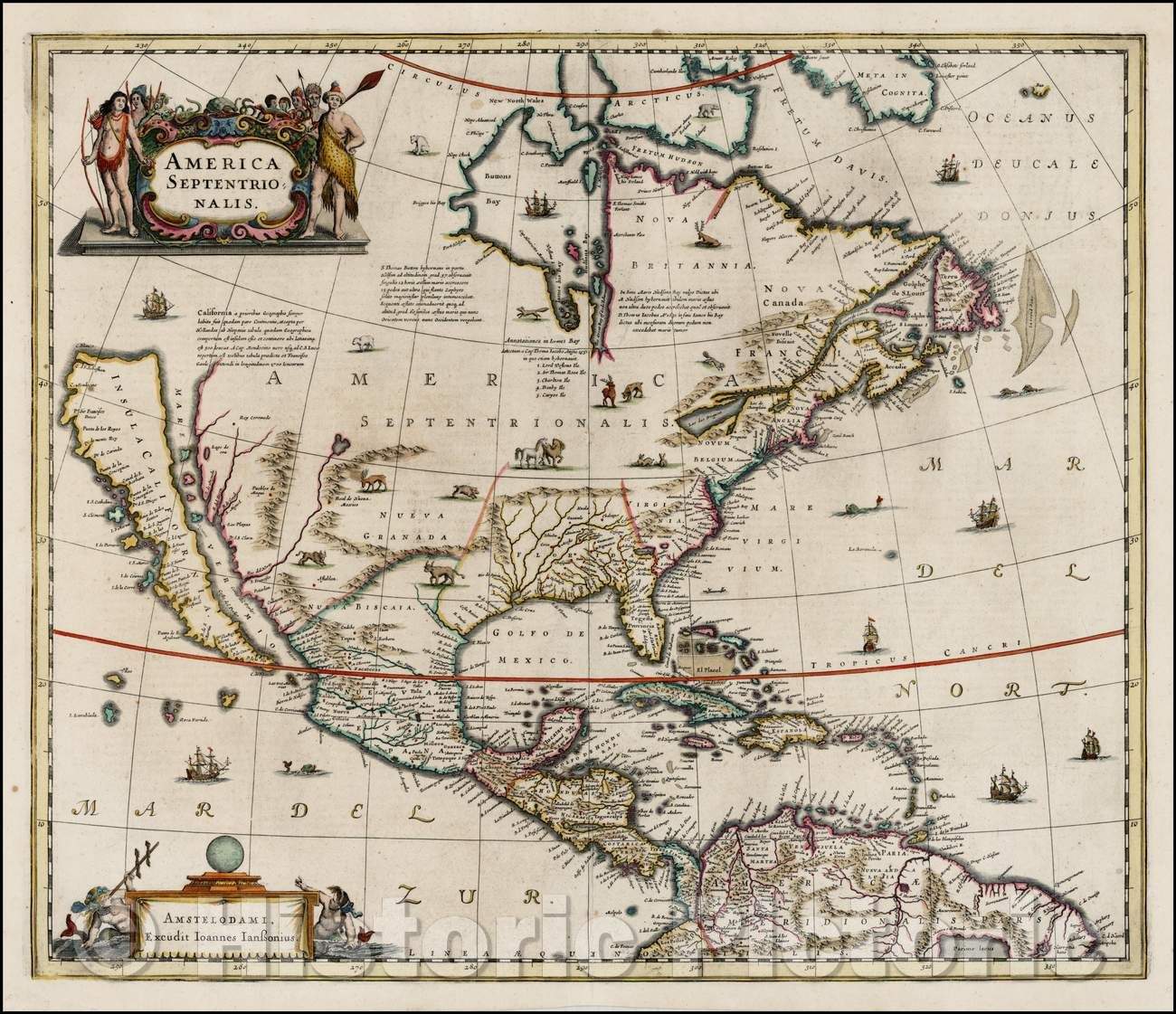 Historic Map - America Septentrionalis (California as an Island), 1641, Jan Jansson - Vintage Wall Art
