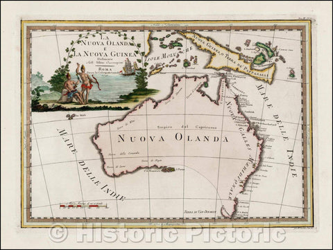 Historic Map - La Nuova Olanda E La Nuova Guinea Delineate Sulle Ultime Osserazione/Map of Australia, with large title cartouche, 1798 - Vintage Wall Art