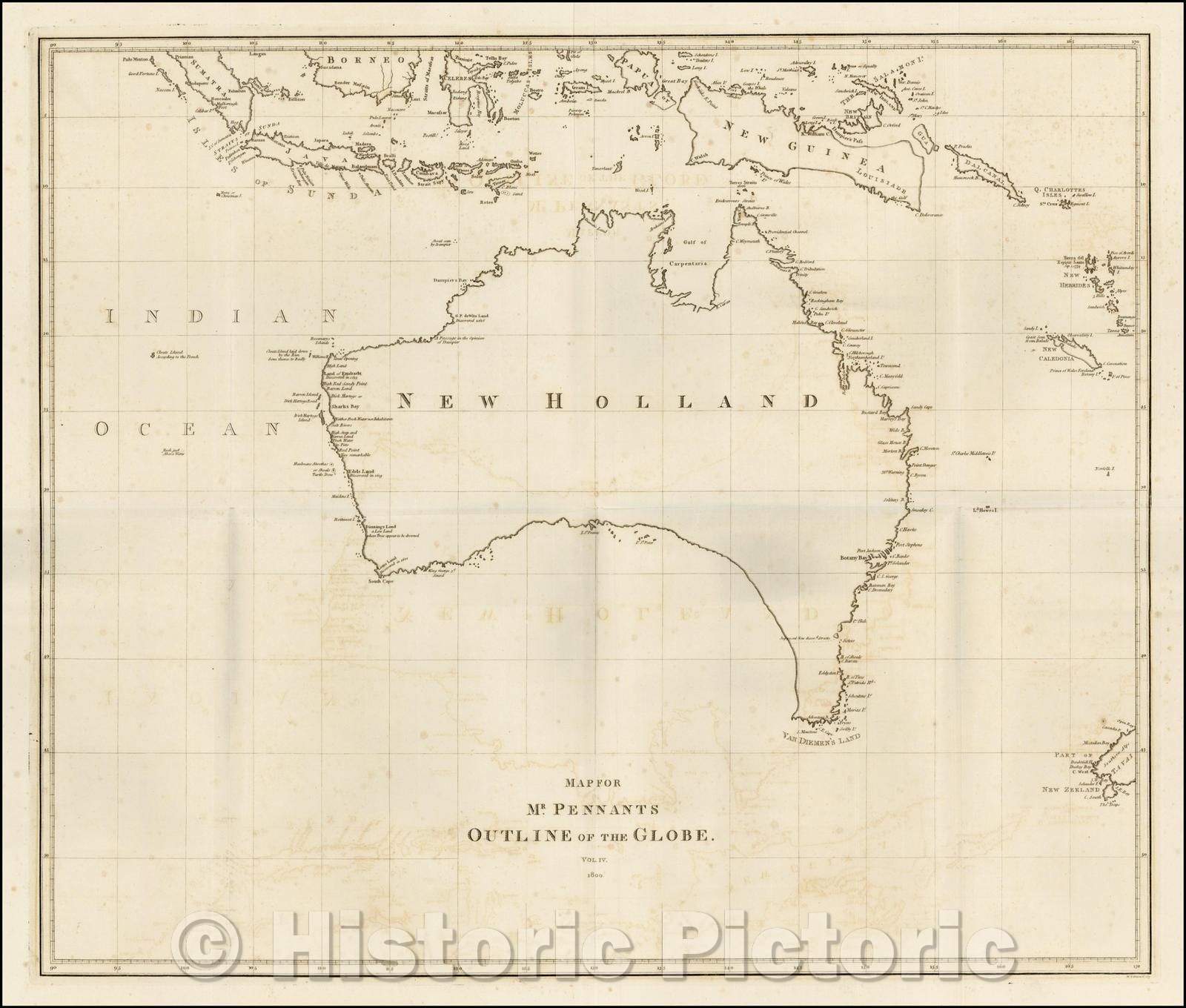 Historic Map - Australia Map For Mr. Pennants Outline of the Globe. Vol. IV, 1800, Thomas Pennant v2