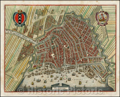 Historic Map - Amsterdam, Netherlands, 1636, Matthaus Merian v1
