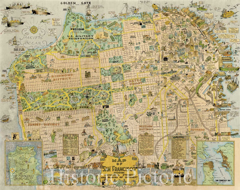 Historic Map - Map of San Francisco Showing Principal Streets and Places of Interest, 1927, Harrison Godwin v1
