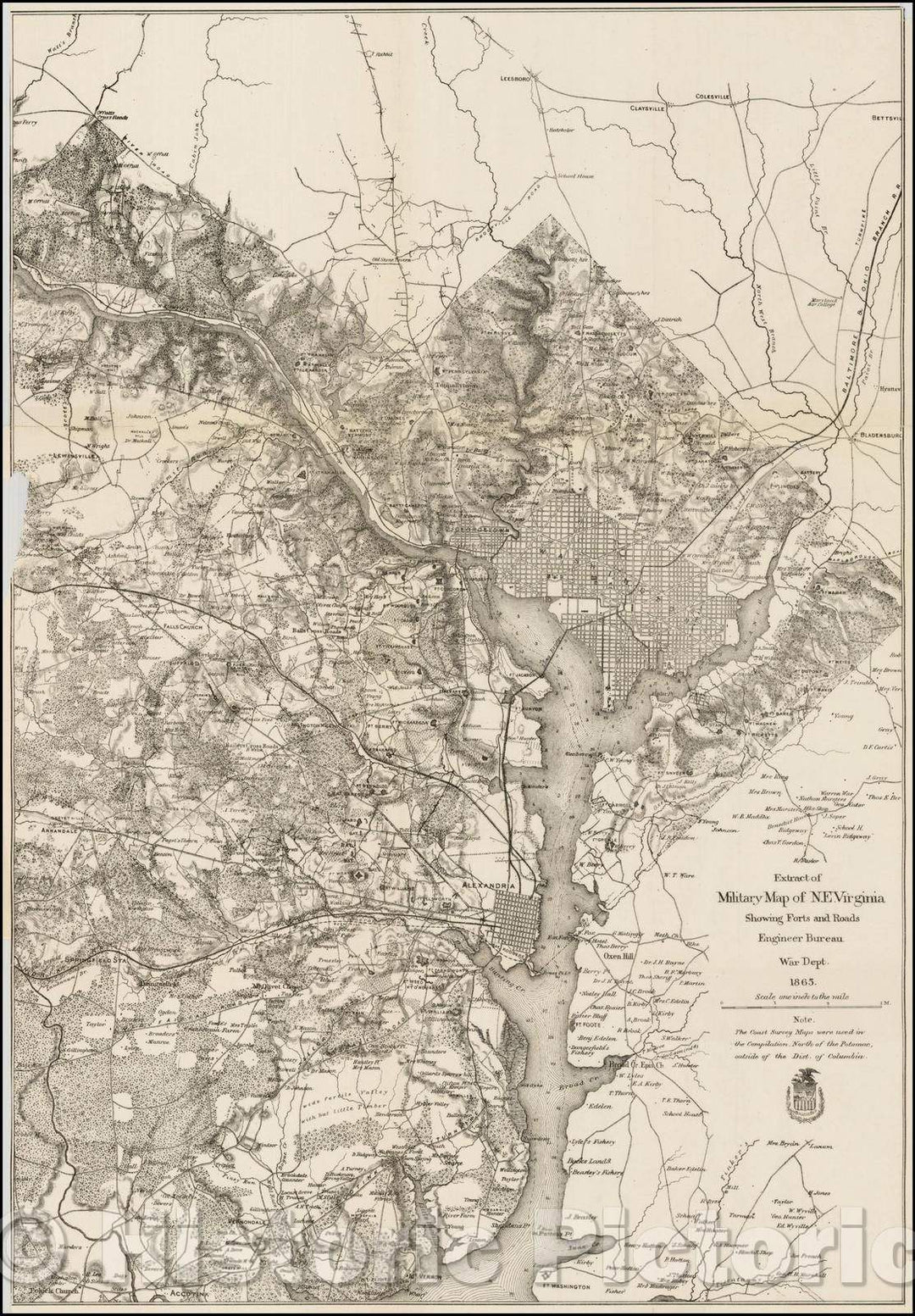 Historic Map - Extract of Military Map of N.E. Virginia Showing Forts ...