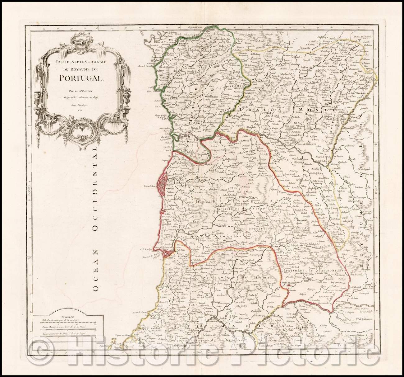 Historic Map - Partie Septentrionale Du Royaume De Portugal/Map of Northern Portugal, 1751, Gilles Robert de Vaugondy - Vintage Wall Art