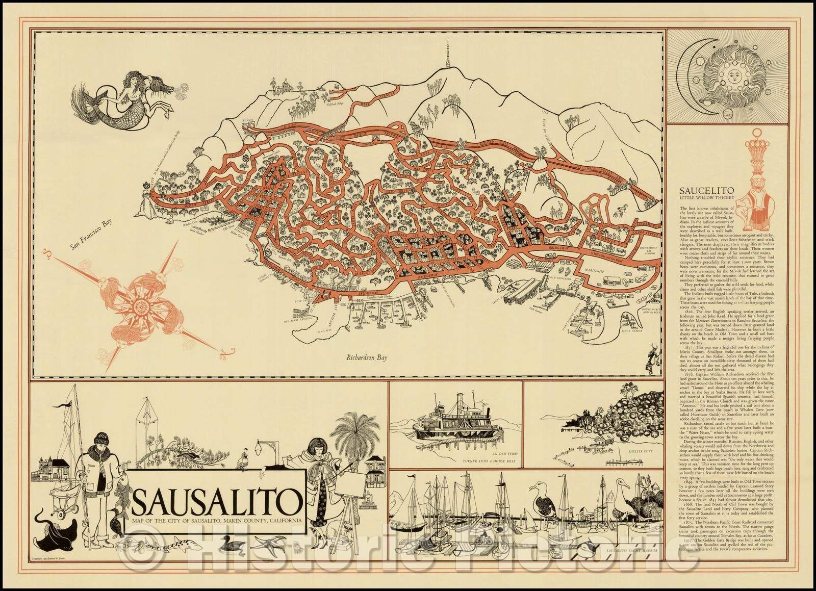 Historic Map - Sausalito. Map of the City of Sausalito, Marin County, California, 1959, Joanne W. Davis v1