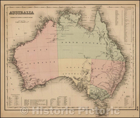 Historic Map - Australia, 1857, Joseph Hutchins Colton - Vintage Wall Art