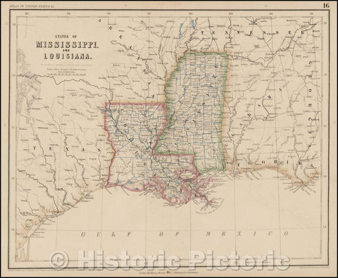 Historic Map - States of Mississippi and Louisiana, 1857, Henry Darwin Rogers - Vintage Wall Art